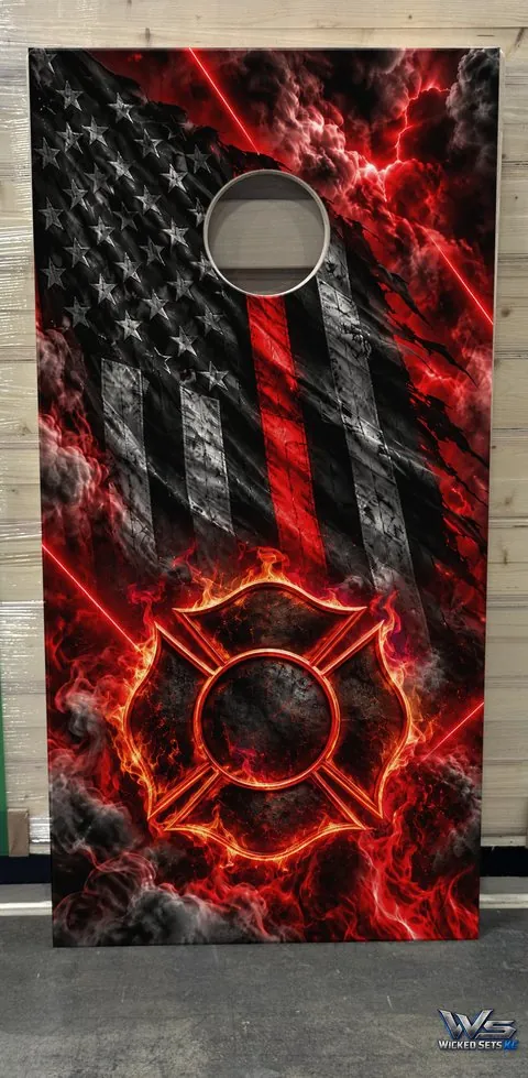 Red line flag with a burning Maltese cross