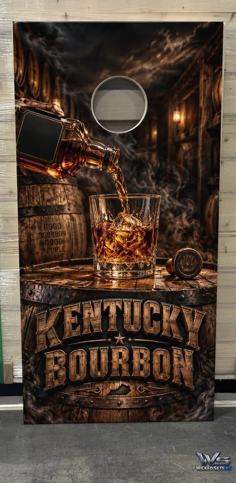 Bourbon pour over barrels in a rickhouse