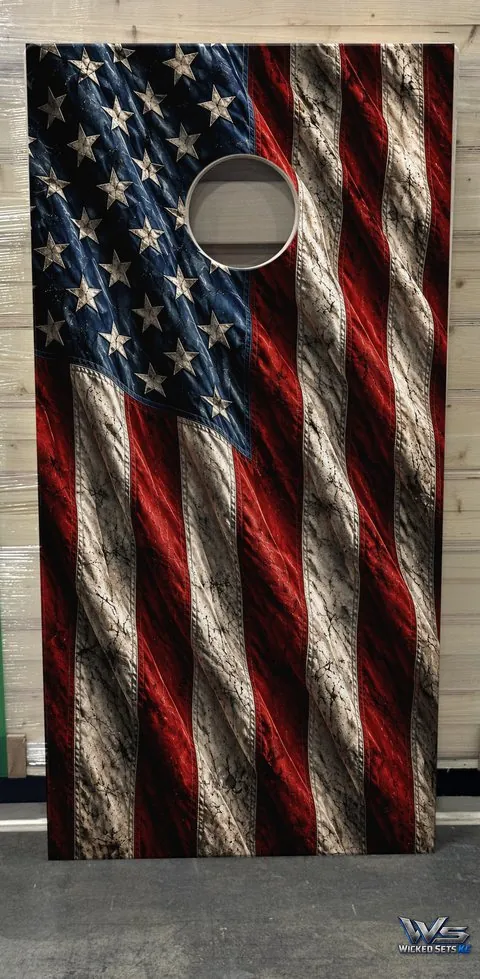Weathered American flag in close detail