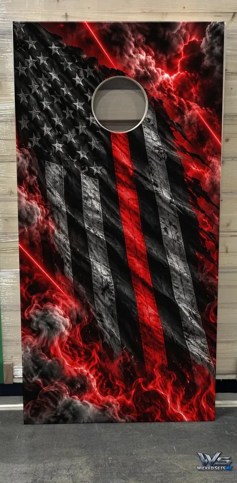 Weathered red line flag with smoke